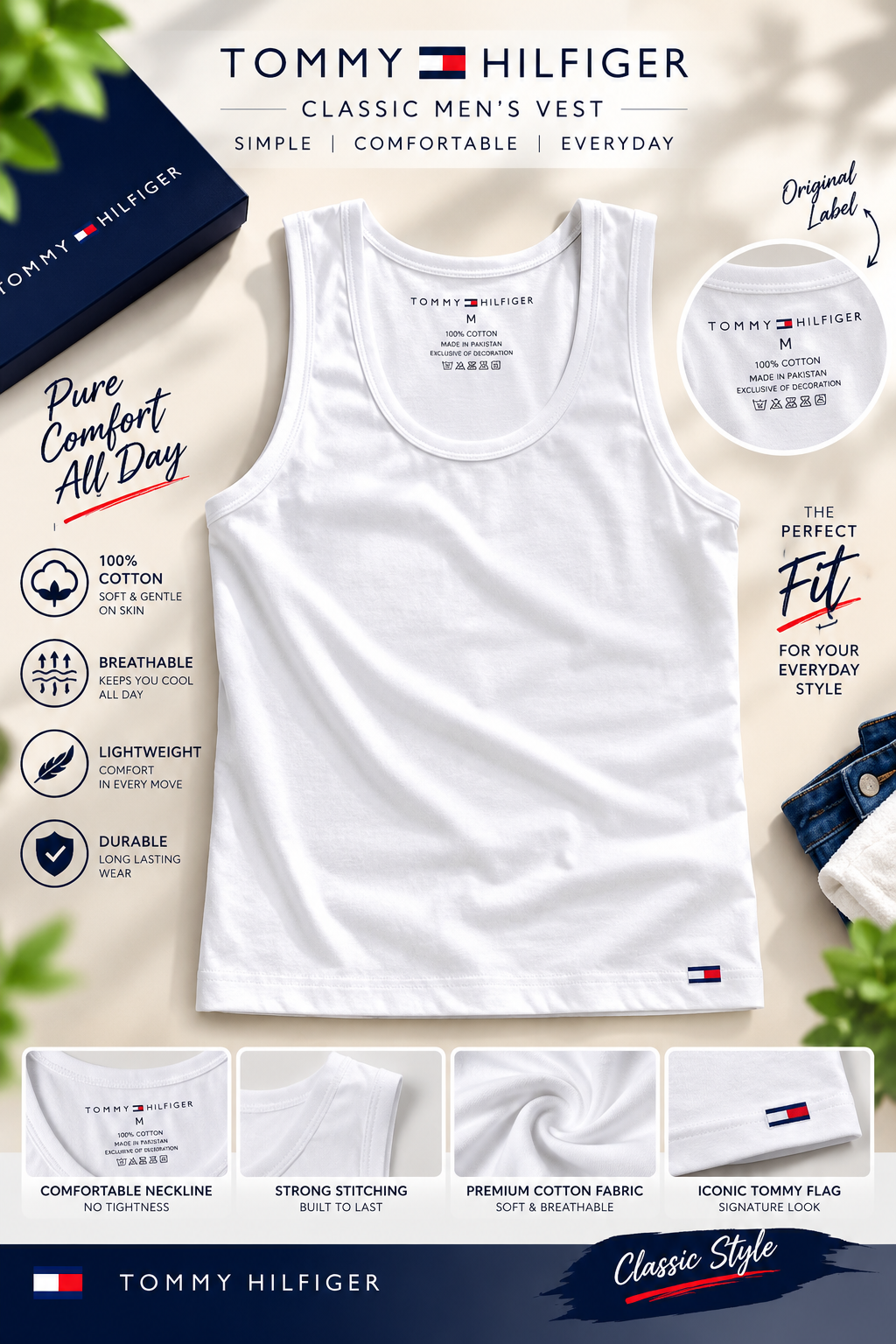 Men’s Premium Cotton Vests, Pack of 3 (White) | Soft, Breathable & Comfortable | Free Home Delivery