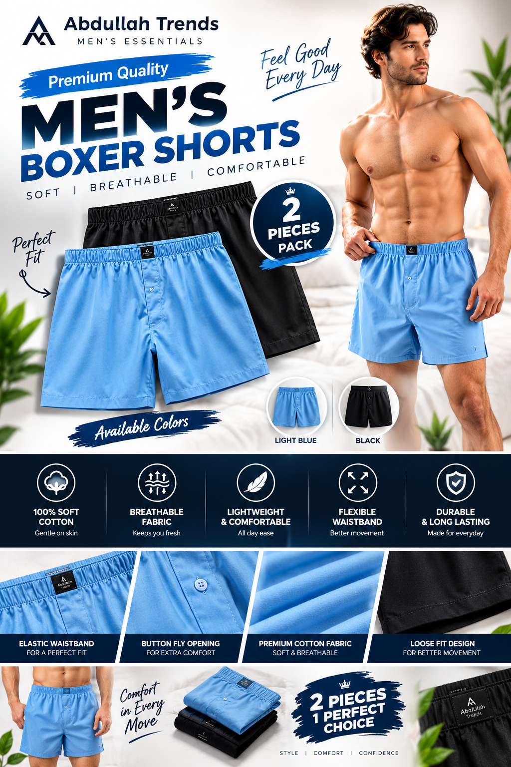 Men’s Premium Boxer Shorts – Pack of 2